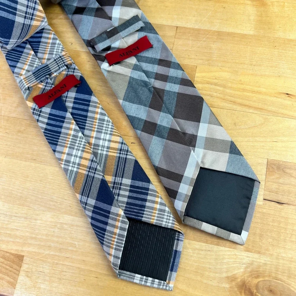 Alfani Necktie Plaid Multi Color 2 Pack Bundle Cotton‎ Rayon Ties